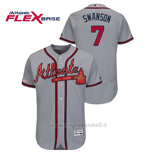 Maglia Baseball Uomo Atlanta Braves Dansby Swanson 150th Aniversario Patch Autentico Flex Base Grigio